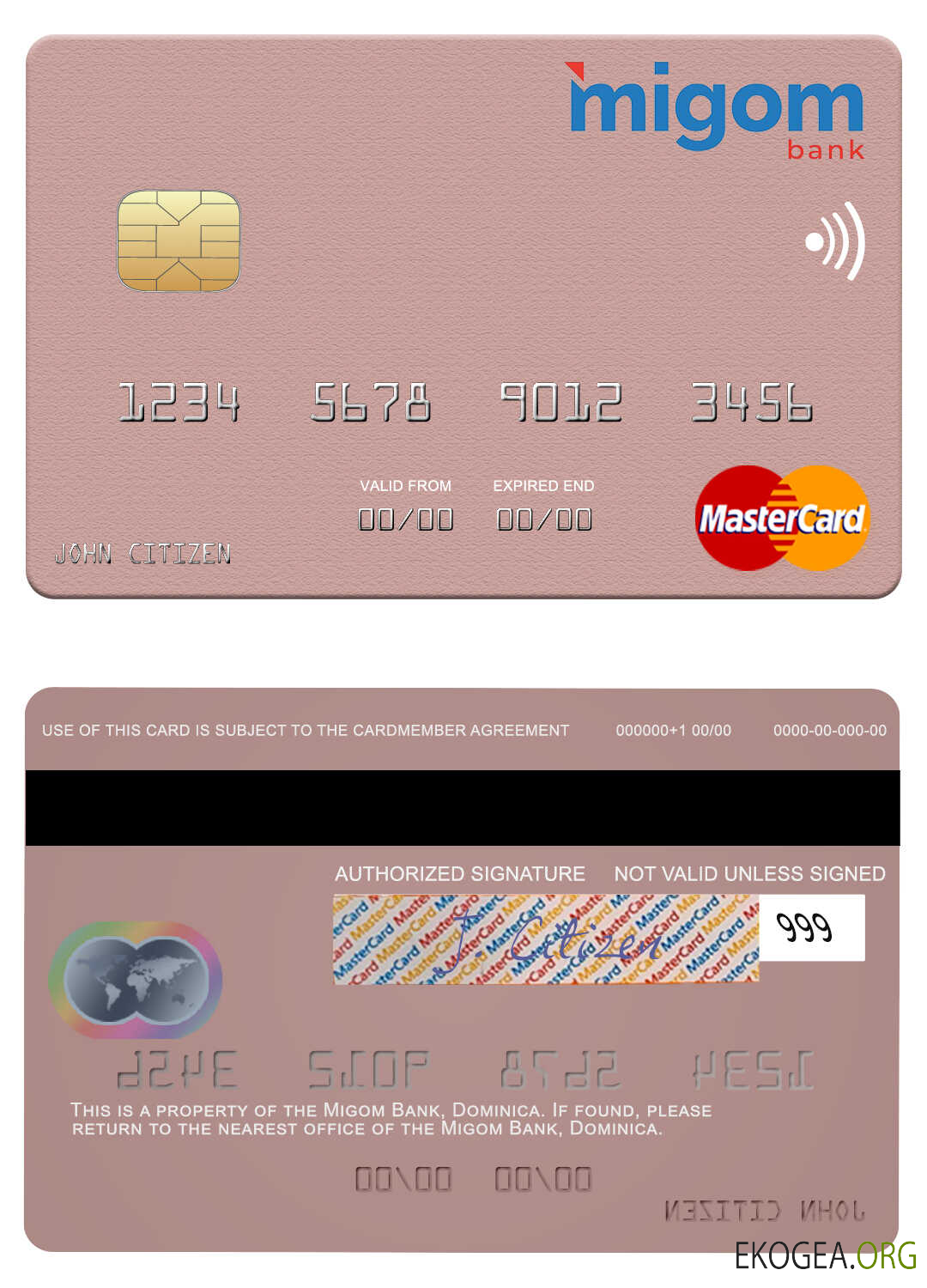Carte Mastercard de la Dominique Migom Bank